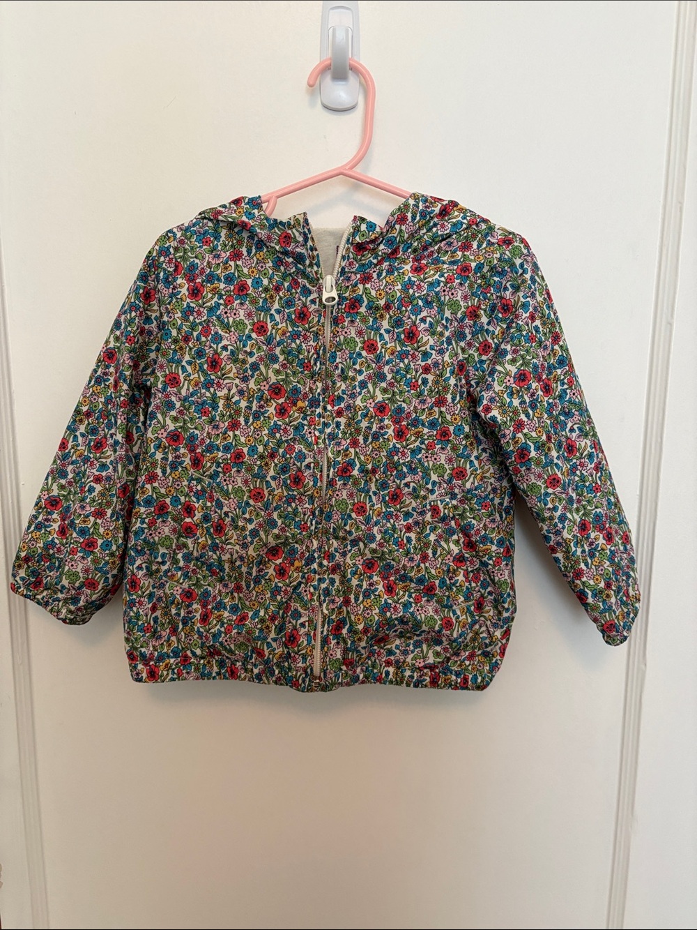 GAP Girls Floral Hooded Zip Rain Jacket - Blue, Pink, Green